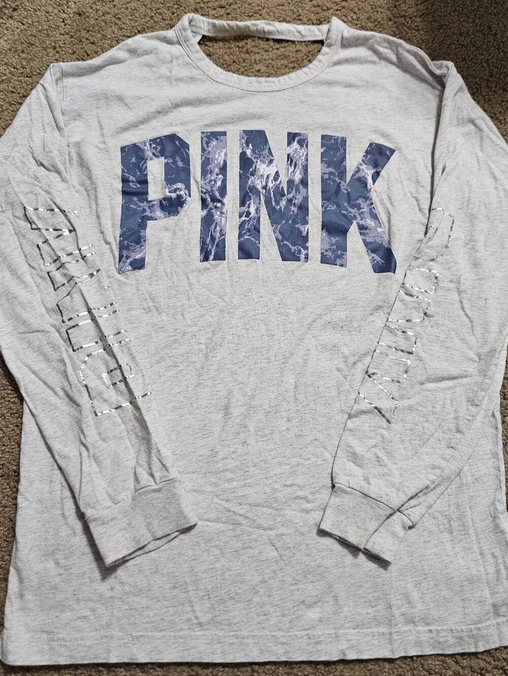 PINK Victoria's Secret HTF Watercolor Shiny Spellout Open Back Tee